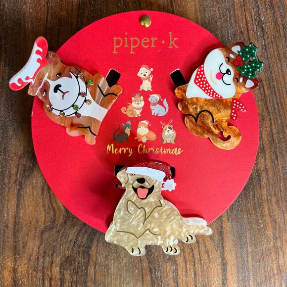 piper k Merry Christmas Adorable Holiday Dogs Set of 3 Hair Accessories Clips - Picture 4 of 6
